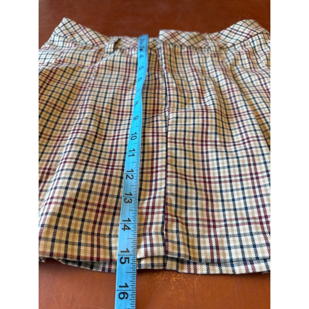 Plaid Mini Skirt Tan Burgundy Pleated Preppy Twee Style Size Small - Picture 4 of 6